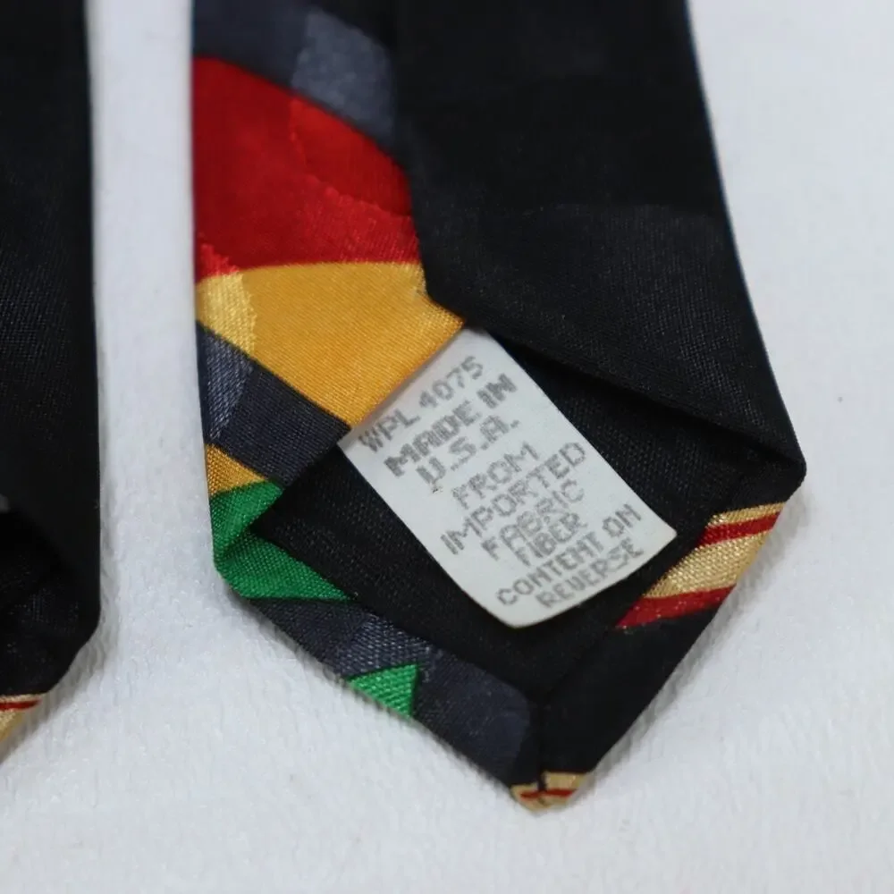 Vintage 14th Street Neckwear Tie Mens 55 in Rasta Colors Peach Sign Bamboo Wide